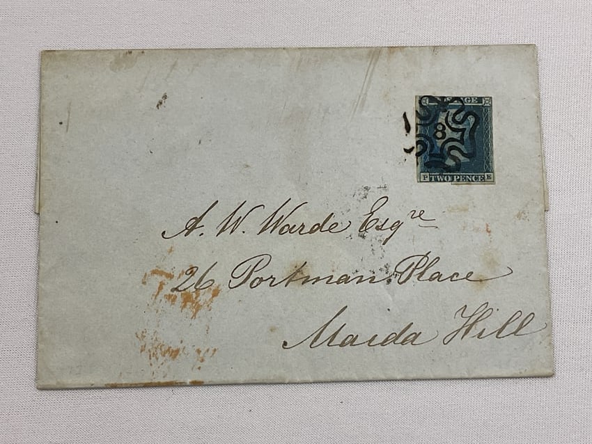 GREAT BRITAIN Scott #4 Penny Blue on Folded Letter with Maltese Cross Cancellation Dated 1844 (1 of 5)