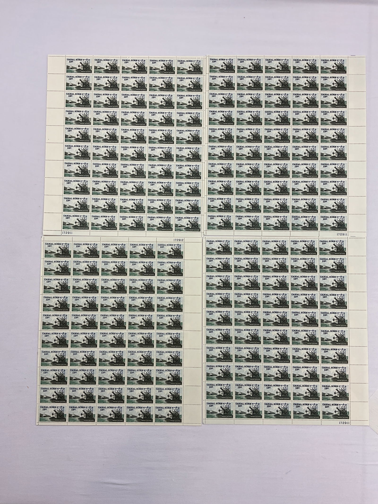 CANAL ZONE Scott #163 13c Stamps FULL SHEETS of (100) - (4) of #163 (1 of 10)