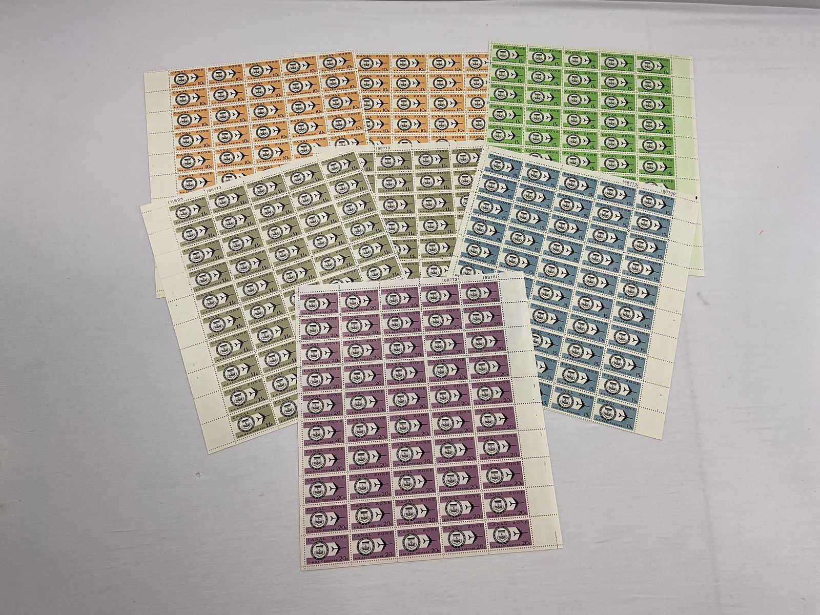 CANAL ZONE Scott C48-C51 Full Sheets 10c-20c (7) Sheets of (100) stamps per (1 of 16)