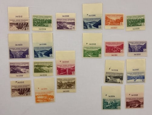 CANAL ZONE Scott #120-#132 Complete UNUSED Plate # Singles 16 Stamp Set with extras (1 of 6)