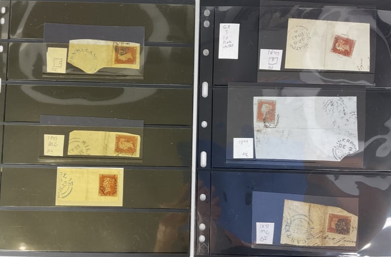 GREAT BRITAIN group of Scott #3 Penny Reds on piece X6 (6 Total Pieces) dated 1843 1847 1849 (1 of 4)