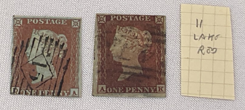 GREAT BRITAIN pair of Scott #3 Penny Reds "LAKE RED?": GREAT BRITAIN pair of Scott #3 Penny Reds "LAKE RED?"