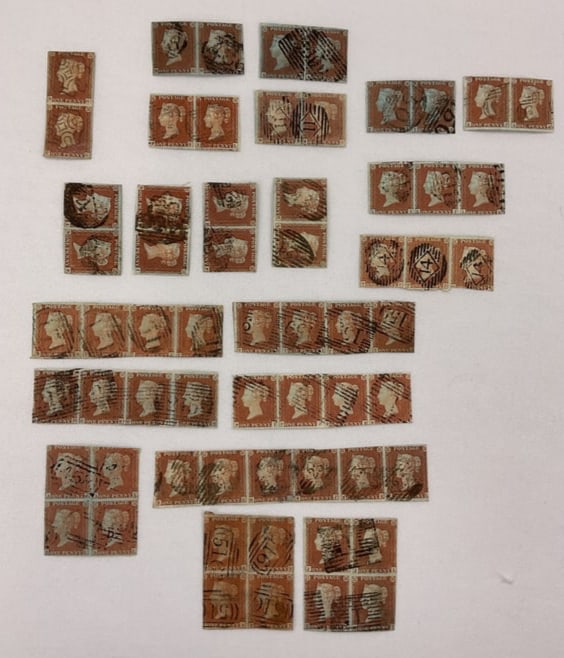 GREAT BRITAIN Scott #3 group of Pairs 3-Strips 4-Blocks and a 6-Strip (1 of 7)