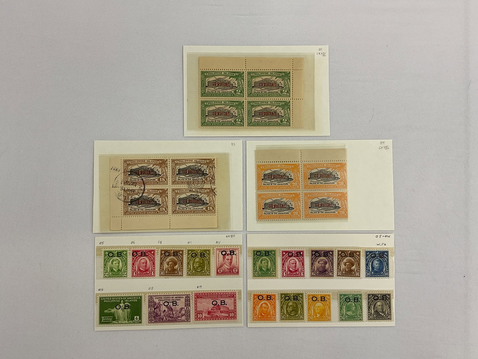 PHILIPPINES Scott 01:29 Official Stamps including 4-Blocks of 01:04: PHILIPPINES Scott 01:29 Official Stamps including 4-Blocks of 01:04