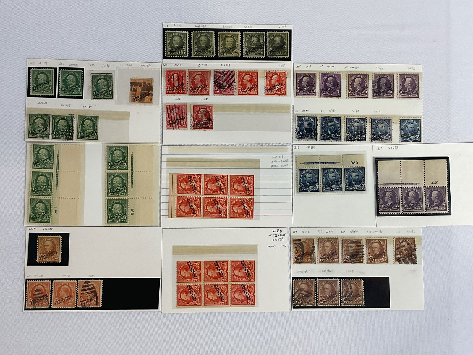 PHILIPPINES Scott 212:219 Mint and Used Stamps with 3-Strips and 6-Blocks (1 of 9)