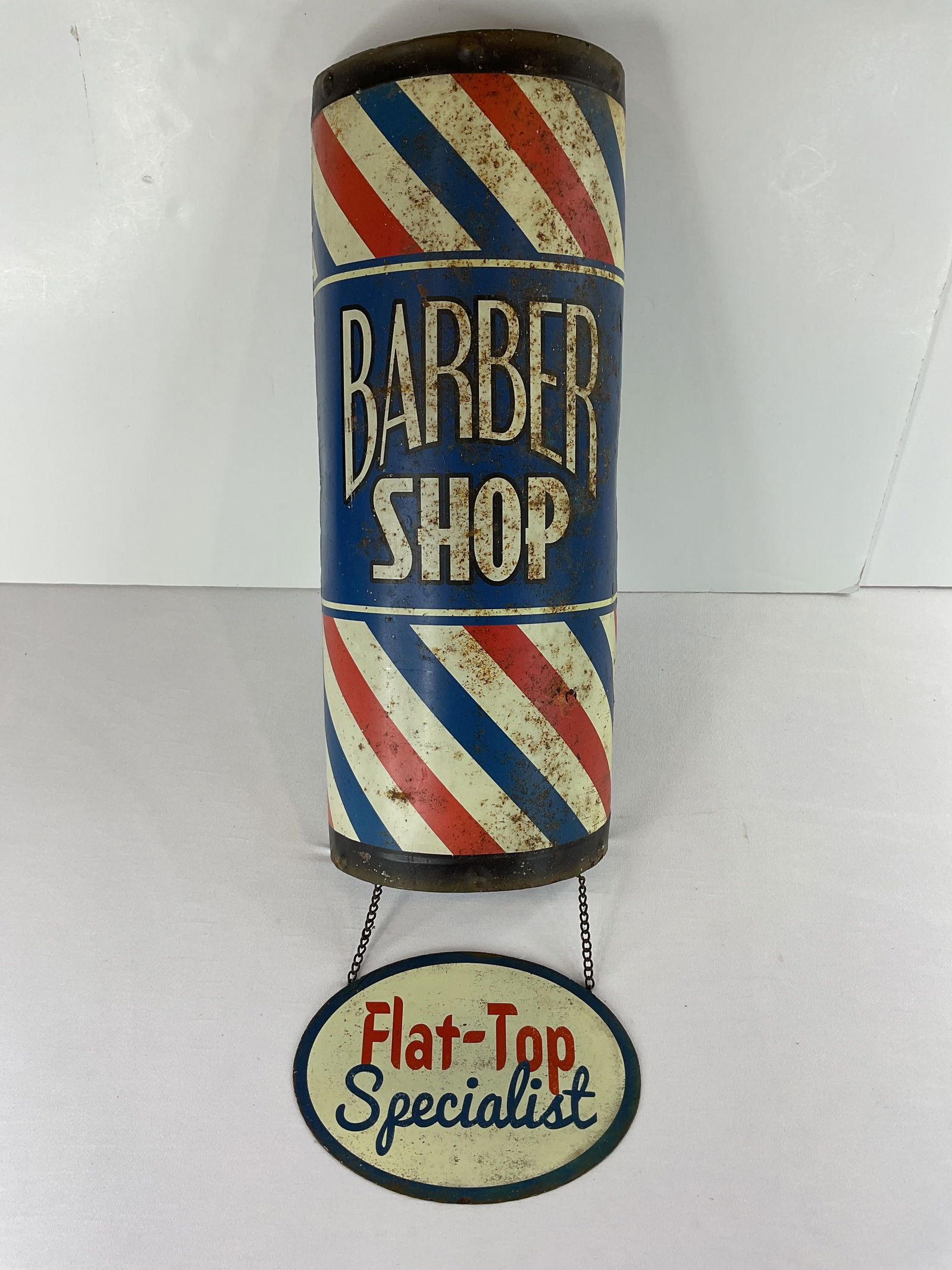 Vintage Barber Shop Metal Sign Pole "Flat Top Specialist" 25' by 7.5" (1 of 10)