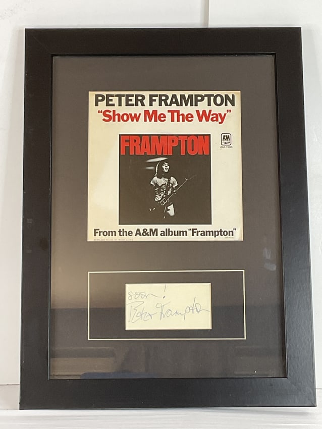 PETER FRAMPTON framed cut signature "Shoe Me The Way" 45 - 17.5" X 13" (1 of 6)