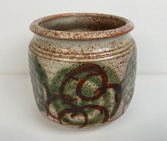 Wishon Harrell Studio Art Pottery Bowl Painted White Brown and Green Mid Century Modern (1 of 7)