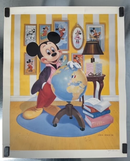 Signed John Hench 1988 "Mickeys Limited Edition" with COA: Marked 0929 out of 4,200 Mickey Mouse Portrait signed by John Hench Celebrating the 60th anniversary. Noticeable wear as shown in photos light dirt/smudges in border. Measures: overall 30.75 by 25"