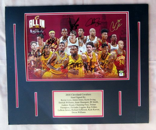 2016 Cleveland Cavaliers LeBron James TEAM signed 11x17: 2016 Cleveland Cavaliers LeBron James Kevin Love Kyrie Irving JR Smith and others TEAM signed autographed matted 11x17. This hand signed Item comes with a certificate of authenticity: We are pleased t