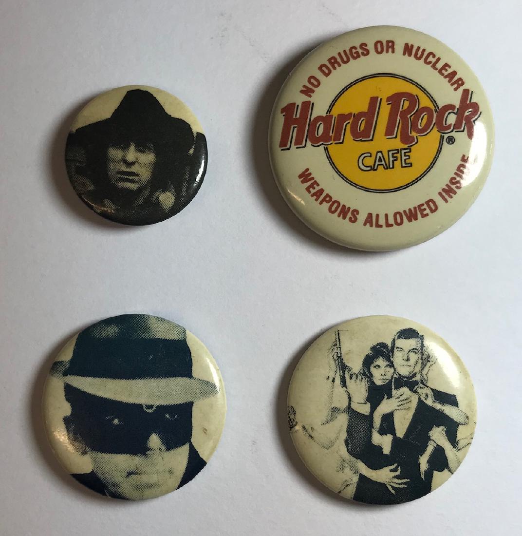 4 Vintage Buttons: Hard Rock Cafe Pin No Drugs Or Nuclear Weapons Allowed Inside Vintage 1980's Hard Rock Cafe pin made of metal and measures approximately 1.5" across. / Hard to find 1 inch round Tom Baker Dr Who pin. 