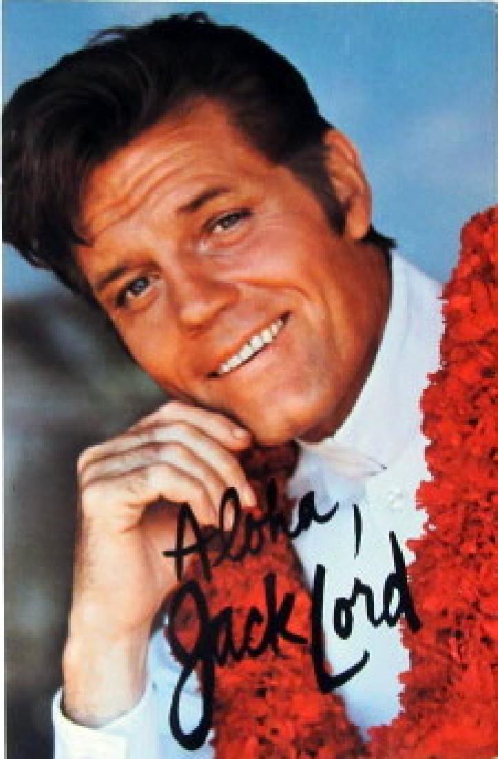 Jack Lord Signed Post Card: John Joseph Patrick Ryan, best known by his stage name, Jack Lord, was an American television, film and Broadway actor, director and producer. He was known for his starring role as Steve McGarrett in
