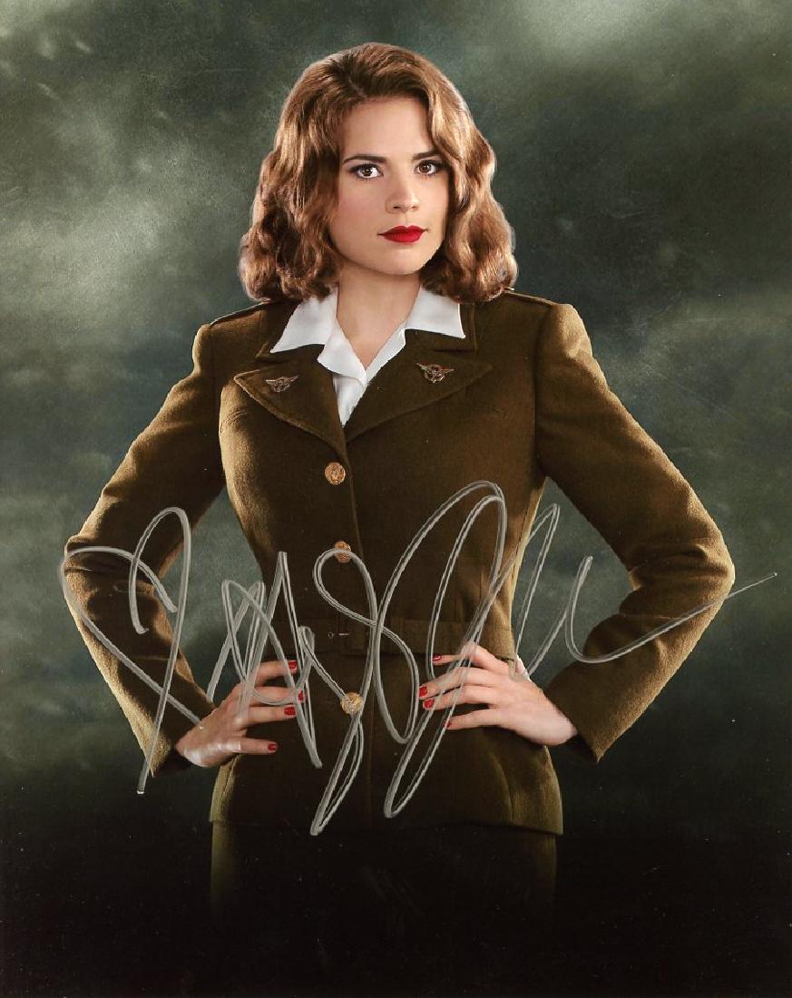 Hayley Atwell CAPTAIN AMERICA In Person Signed Photo: Hayley Atwell in person signed autographed photo from the movie CAPTAIN AMERICA. Hayley Atwell as the character Peggy Carter. Photo size is 8 x 10