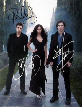 Somerhalder / Dobrev / Wesley VAMPIRE DIARIES 11x14: Ian Somerhalder / Nina Dobrev / Paul Wesley in person signed photo from the TV series THE VAMPIRE DIARIES. Photo size is 11x14.