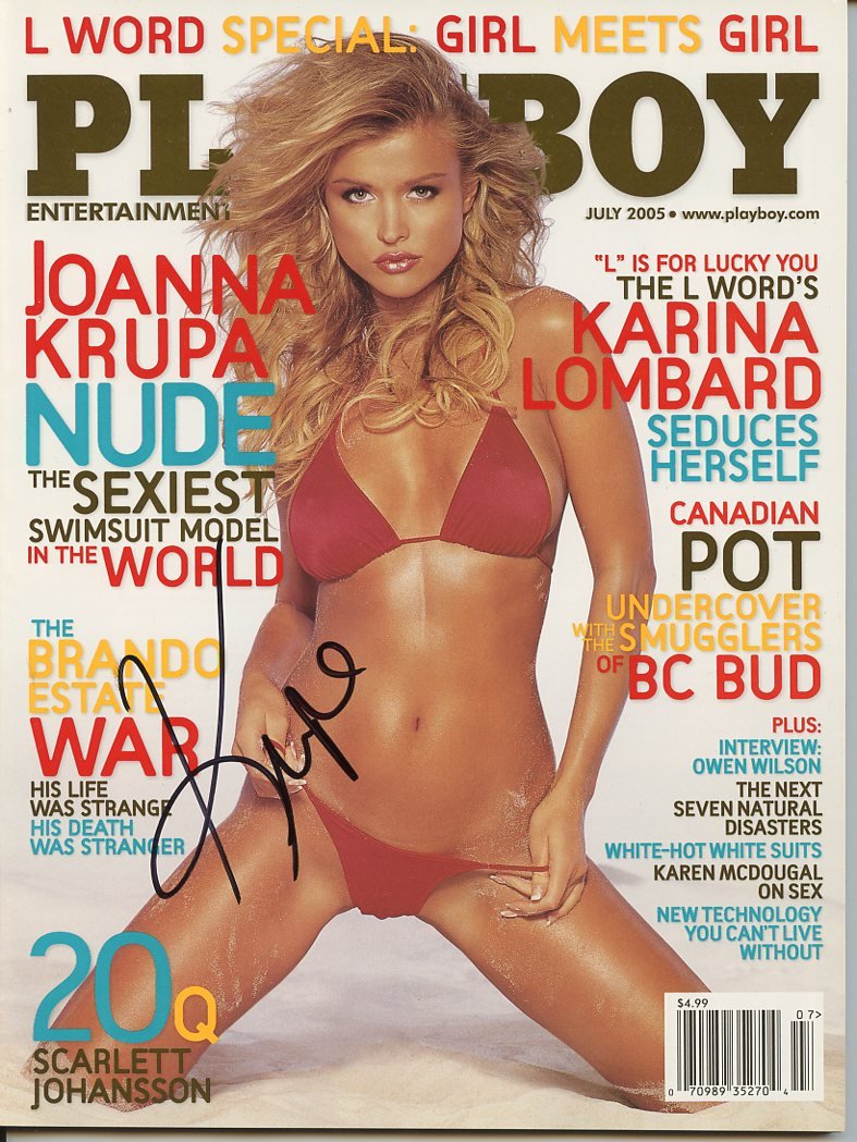 JoAnna Krupa SIGNED July 2005 Playboy Magazine: PLEASE NOTE: This is signed by JoAnna Krupa on the cover. Mint condition. Collectable vintage pop culture ephemera. Karina Lombard; Joanna Krupa Nude; Owen Wilson interviewPlayboy Magazine July 2005 J