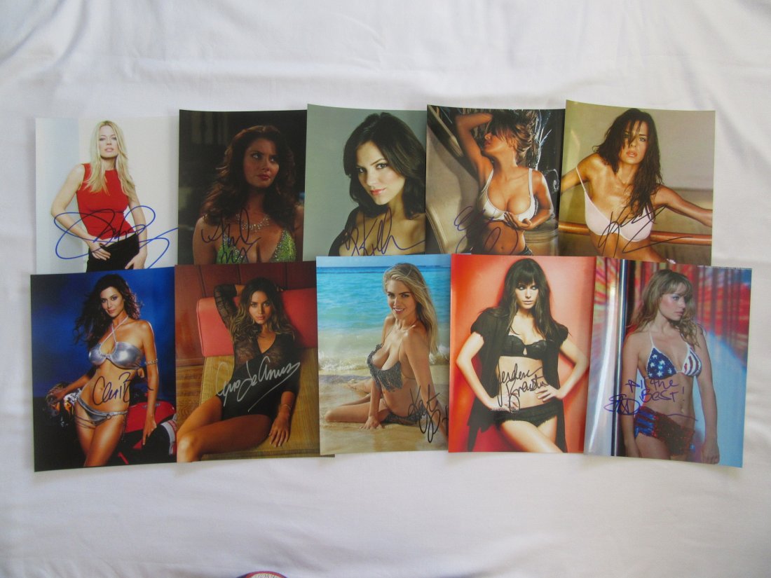 10 In Person Signed Photo Lot #8: You are getting all 10 photo shown here. Photos in this lot include: Jeri Ryan, April Bowlby, Katherine McPhee, Carmen Electra, Kelly Monaco, Catherine Bell, Ana de Armas, Kate Upton, Jordana Brewster