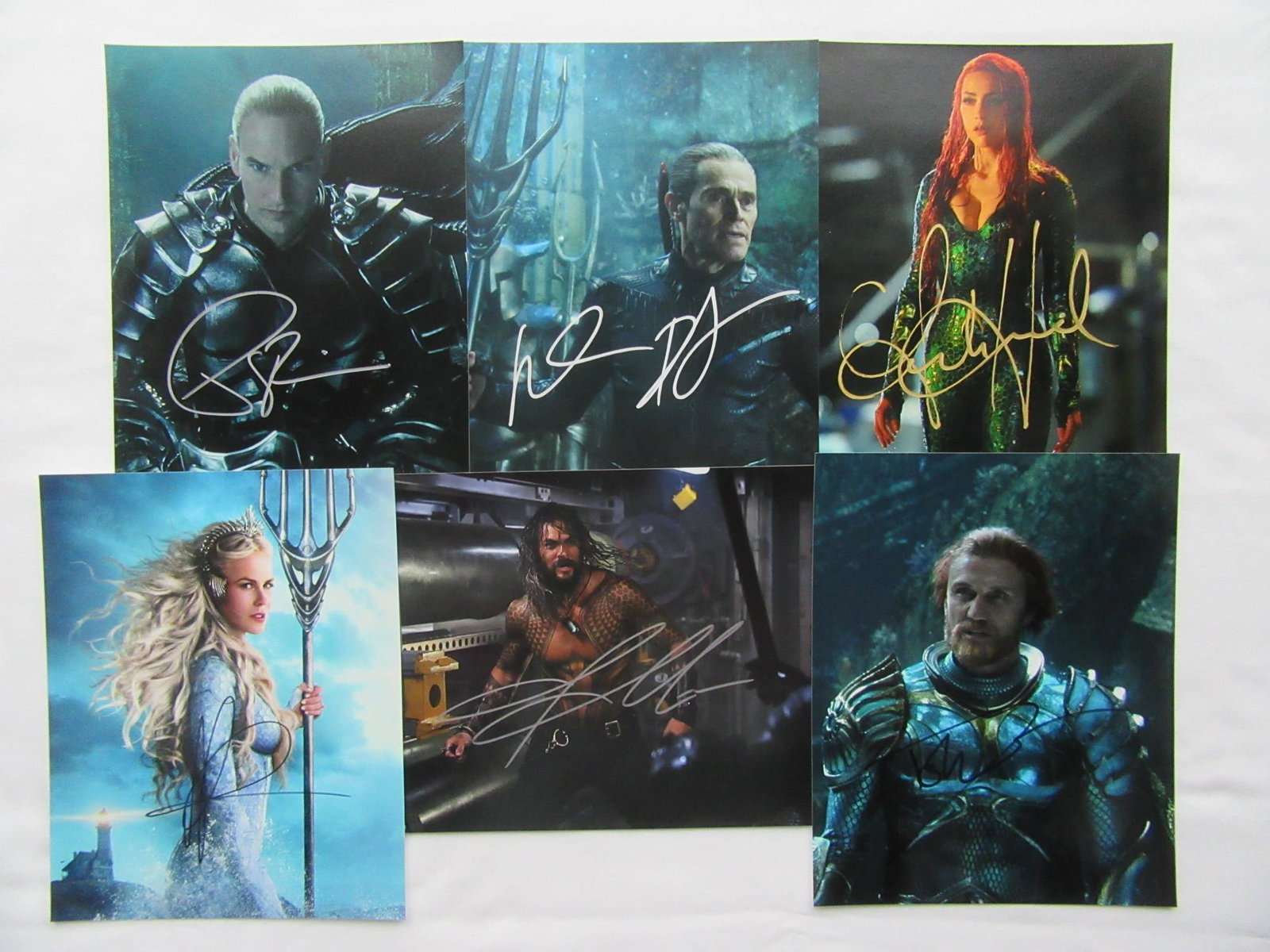 Aquaman (6) 8x10 Photo Lot: AMAZING 6 in person signed photos from the movie Aquaman. Signed photos include Jason Momoa, Amber Heard, Nicole Kidman, Patrick Wilson, Dolph Lundgren, and Willem Defoe. All photos are 8x10 in size. 