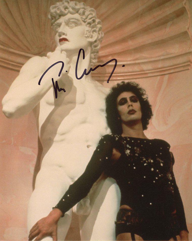 Tim Curry ROCKY HORROR PICTURE SHOW In Person Signed: Size of this photo is 8 x 10. Tim Curry in person signed autographed photo from the movie ROCKY HORROR PICTURE SHOW. Tim Curry as the character Dr Frank-n-Futer