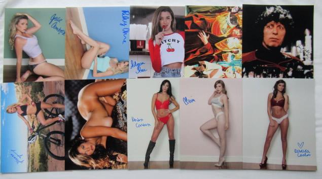 10 In Person Signed Photos Lot #8: Photos in this lot are all 8x10. You are getting the following IP signed photos: Julie Ambrose (Playboy), Riley Anne (Penthouse), Alyssa Arce (Playboy), Tom Baker (Dr Who), Tom Baker (Dr Who), Blanca 