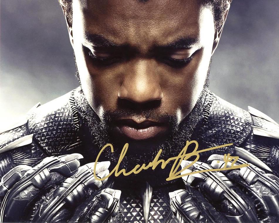 Chadwick Boseman BLACK PANTHER In Person Signed Photo: Chadwick Boseman in person signed autographed photo from the movie BLACK PANTHER. Chadwick Boseman as the character T'Challa Black Panther