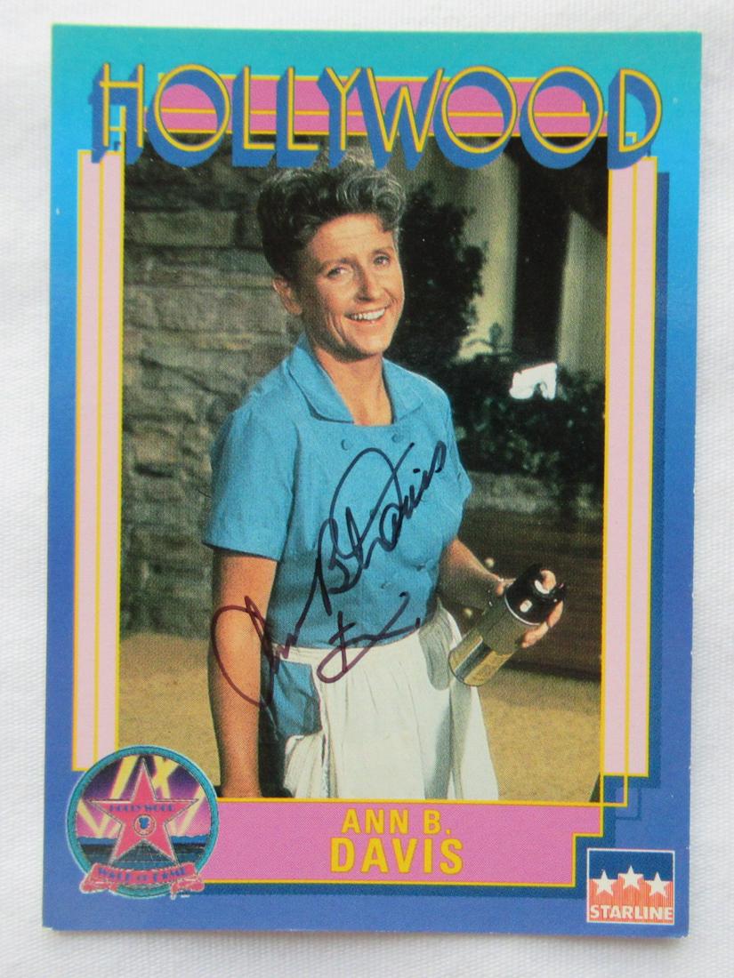 ANN B. DAVIS (1926-2014) SIGNED Starline Hollywood Card: ANN B. DAVIS (1926-2014) SIGNED STARLINE HOLLYWOOD CARD. Pictured as Alice from TV's The Brady Bunch. Card measures 2.5 x 3.5. HARD TO FIND SIGNATURE