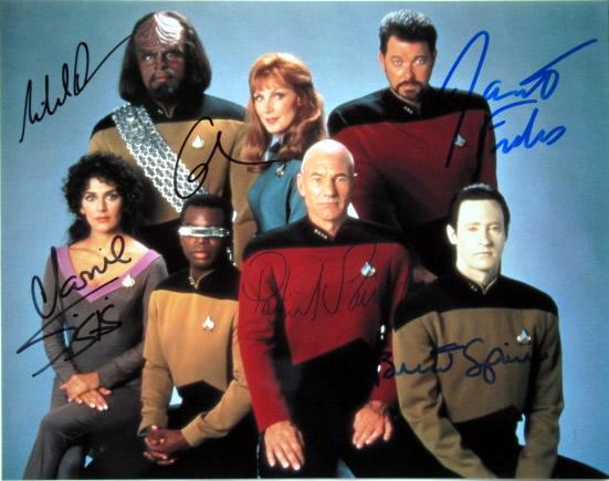 Star Trek: NG Cast 11x14 In Person Signed Photo: Photo size is 11 x 14. --- (** PLEASE NOTE - This is NOT signed by LeVar) This is signed by Patrick Stewart, Jonathan Frakes, Brent Spiner, Gates McFadden, Michael Dorn, and Marina Sirtis. This is NOT