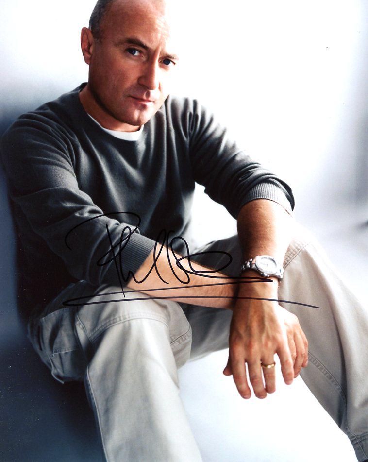 Phil Collins MUSICIAN In Person Signed Photo: Phil Collins in person signed autographed photo. Philip David Charles Collins LVO is an English drummer, singer, songwriter, multi-instrumentalist, record producer, and actor, best known as the drumme