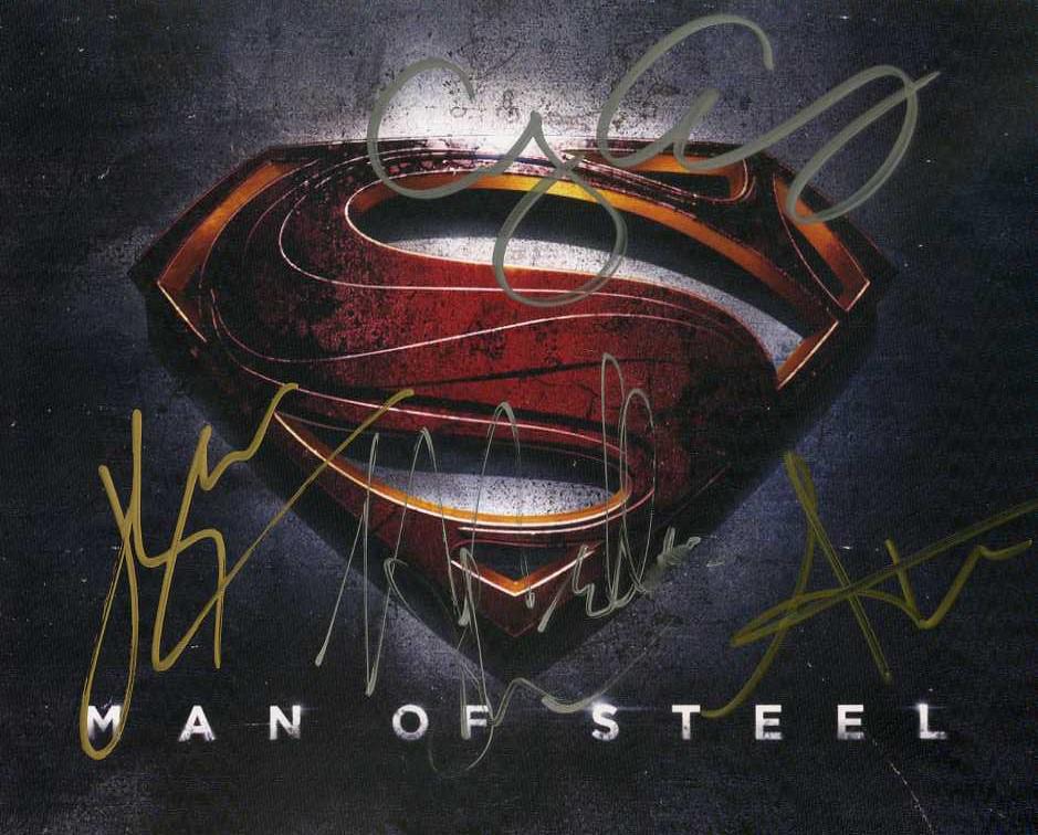 Superman MAN OF STEEL Cast In Person Signed Photo: Photo size is 8x10. Amazing in person signed photo signed by 4. Henry Cavill, Amy Adams, Michael Shannon, and Antje Traue