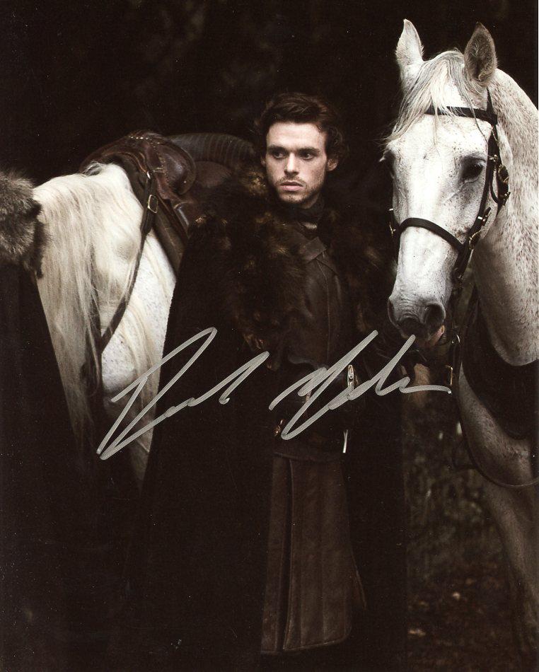 Richard Madden GAME OF THRONES In Person Signed Photo: Richard Madden in person signed autographed photo from the TV series GAME OF THRONES. Richard Madden as the character Robb Stark. Photo size is 8 x 10