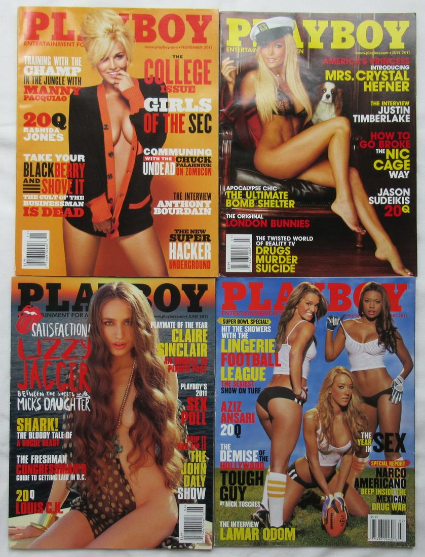 4 UNSIGNED Issues of Playboy Magazine 2011: 4 Unsigned issues of Playboy Magazine from the year 2011. These are NOT signed