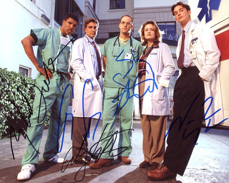 ER Cast In Person Signed Photo by 5: ER cast in person signed autographed photo. This is signed by five cast members: Eric La Salle, George Clooney, Anthony Edwards, Sherry Stringfield, and Noah Wyle. AMAZING 8x10 photo ! Anthony Edwards