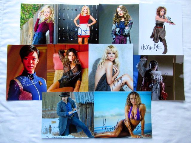 10 - In Person Signed Celebrity Photo Lot #1: There are 10 in person signed - 8x10 photos in this lot. You are getting the following: Peyton List, Emily Osment, Madison Iseman, Alex Kingston, Sonequa Martin-Green, Ana de Armas, Anna Faris, Daniel