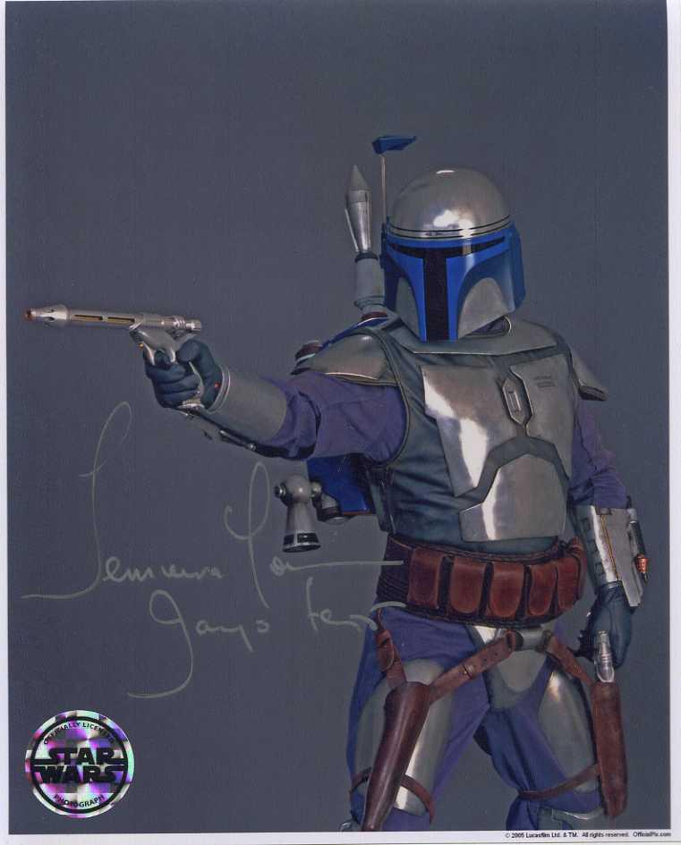 Temuera Morrison STAR WARS ATTACK / CLONES In Person: This was from a EB Autographs private signing. Fantastic in person signed photo as Jango Fett signed in silver. He has also added his character name.