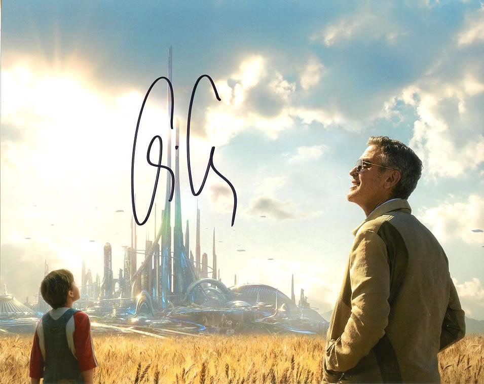 George Clooney TOMORROWLAND In Person Signed Photo: Photo size is 8 x 10. George Clooney in person signed autographed photo from the movie TOMORROWLAND. George Clooney as the character Frank Walker