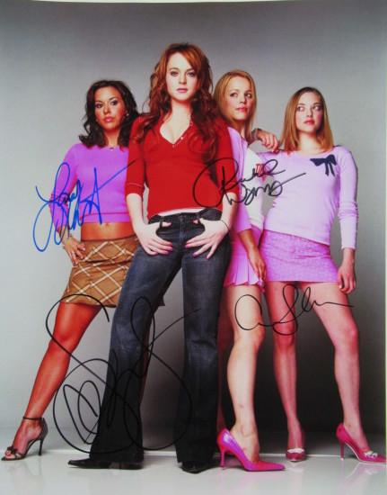 Mean Girls in Person Signed Cast Photo 11x14: Photo size is 11 x1 4. Lindsay Lohan / Lacey Chabert / Amanda Seyfried / Rachel McAdams in person signed autographed photo from the movie MEAN GIRLS.