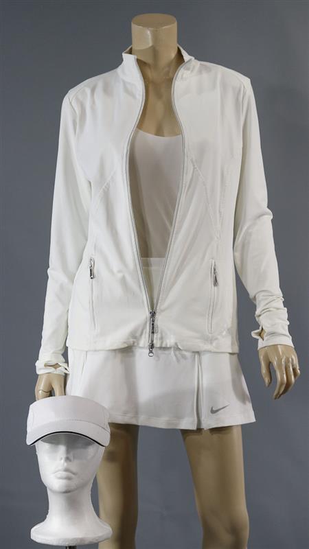 Jamie Lee Curtis SCREAM QUEENS Screen Worn Tennis: This is Dean Munsch's (Jamie Lee Curtis) Screen Worn Wardrobe Set. Season 1Episode 103Item: Tennis OutfitThis Outfit Includes: A Zip-Front Sweatshirt, Tank Top, Mini Skirt, Shorts & Hat.DetailsSWEATSH