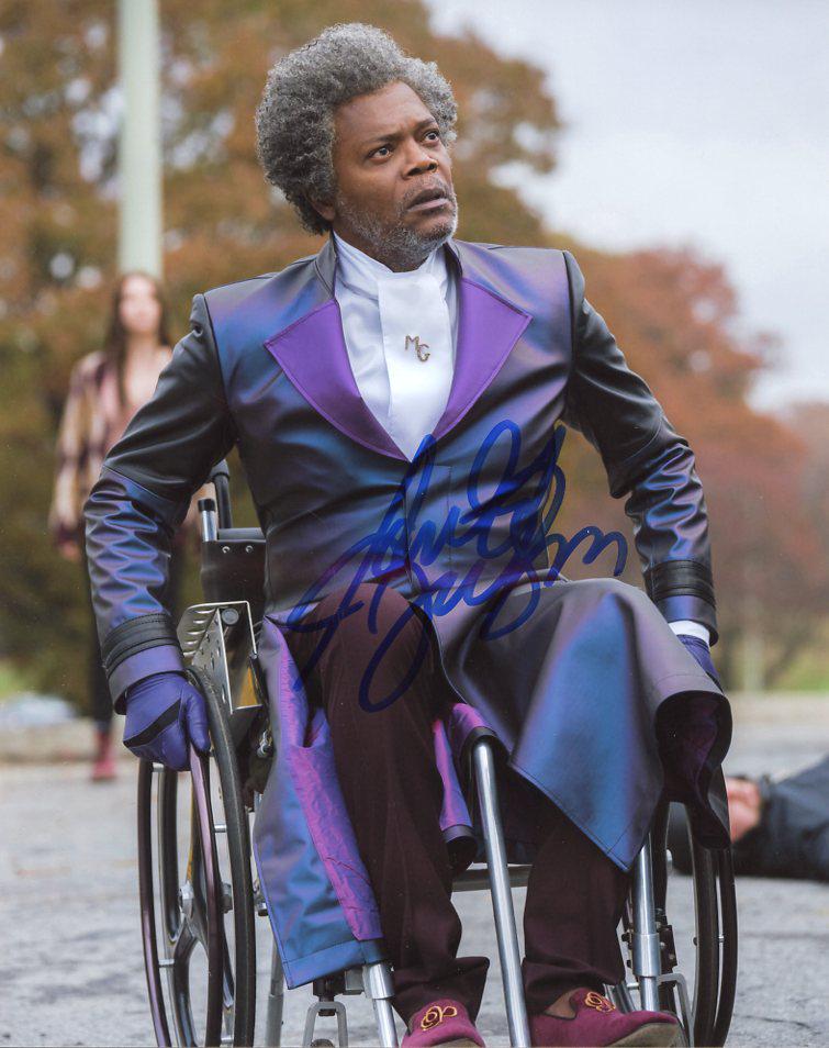 Samuel L Jackson GLASS In Person Signed Photo: Photo size is 8 x 10. Samuel L Jackson in person signed autographed photo from the movie GLASS. Samuel L Jackson as the character Elijah Price