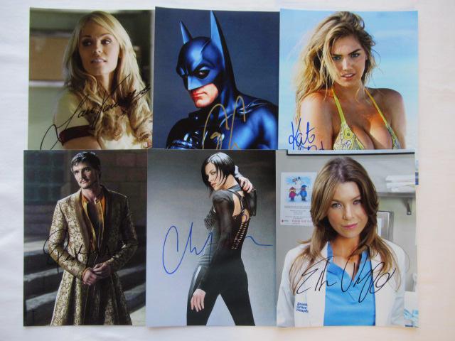 (10) 8x10 In Person Signed Photo Lot #5: Photo size is 8 x 10. All photos in this lot are 8x10 in size. You are getting in this lot Laura Vandervoort, George Clooney, Kate Upton, Pedro Pascal, Charlize Theron, Ellen Pompeo, Donna D'errico, T