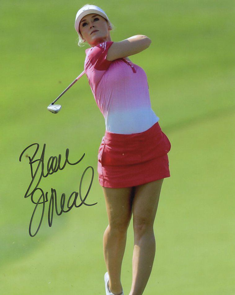 Blair O'Neal GOLFER Signed Photo: Blair O'Neal in person signed autographed photo. Blair Oâ€™Neal was born on the 14th May 1981 in Macomb, Illinois USA, so is 37 years-old and a professional golfer, television personality and mod