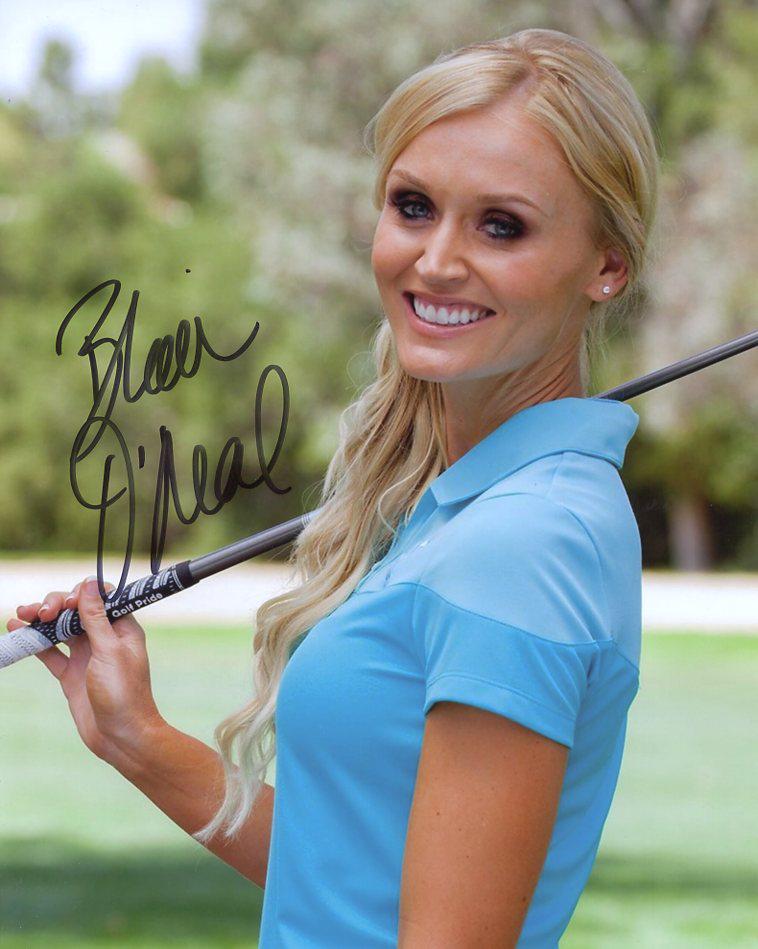 Blair O'Neal GOLFER Signed Photo: Blair O'Neal in person signed autographed photo. Blair Oâ€™Neal was born on the 14th May 1981 in Macomb, Illinois USA, so is 37 years-old and a professional golfer, television personality and mod
