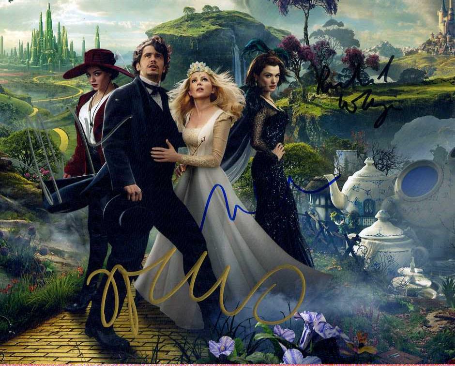 OZ The Great And Powerful Cast Singed by 4: An AMAZING In person signed photo signed by James Franco, Mila Kunis, Rachel Weisz and Michelle Williams from the movie OZ THE GREAT AND POWERFUL