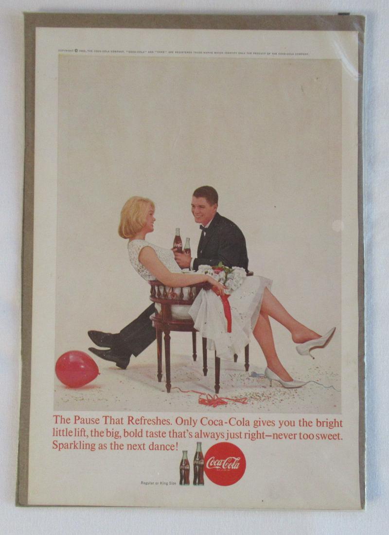 Vinatage 1963 Coca-Cola Coke Soda Photo Print Ad: 1963 Teenage girl boy party Coca-Cola Coke soda vintage photo print ad. Original print advertisement measures approximately 13.25" x 10.25" ....is in very good (+) condition....Bagged and boarded in a