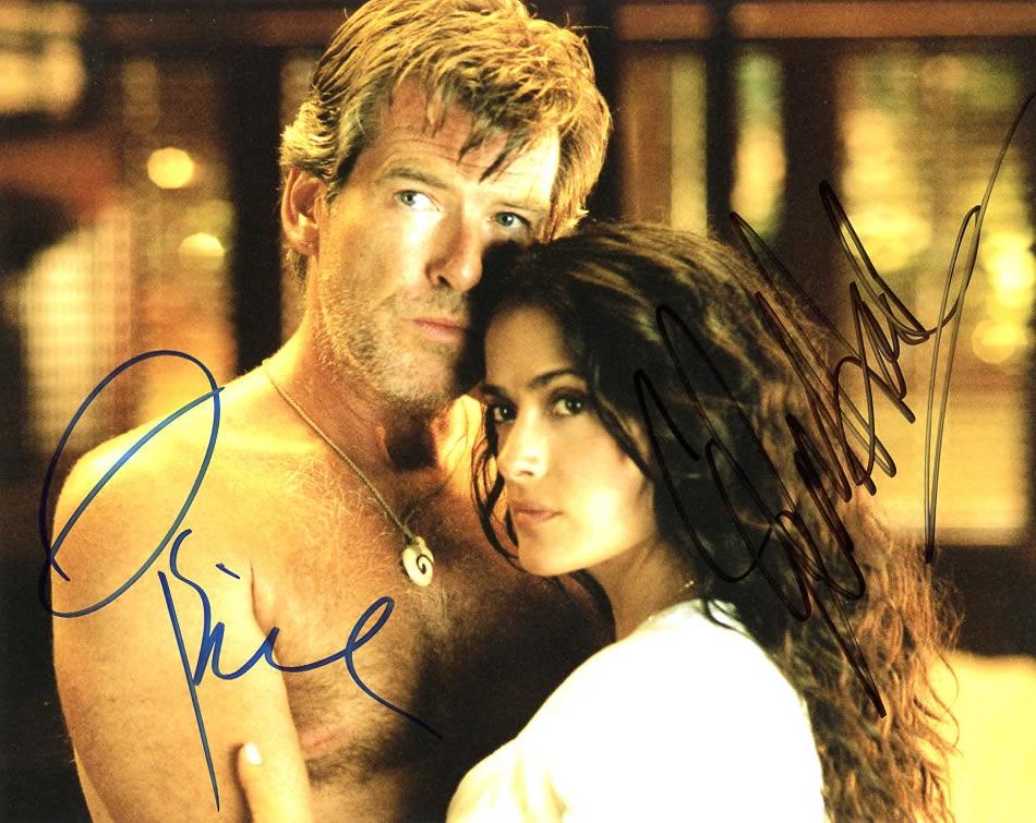 Pierce Brosnan / Salma Hayek AFTER THE SUNSET In Person: Amazing in person signed photo signed by both Pierce Brosnan and Selma Hayek from the movie AFTER THE SUNSET