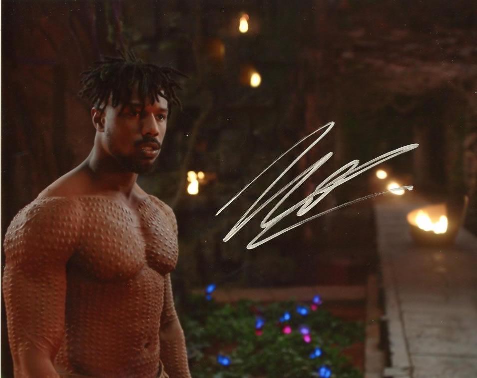 Michael B Jordan BLACK PANTHER In Person Signed Photo: Michael B Jordan in person signed autographed photo from the movie BLACK PANTHER. Michael B Jordan as the character Erik Killmonger