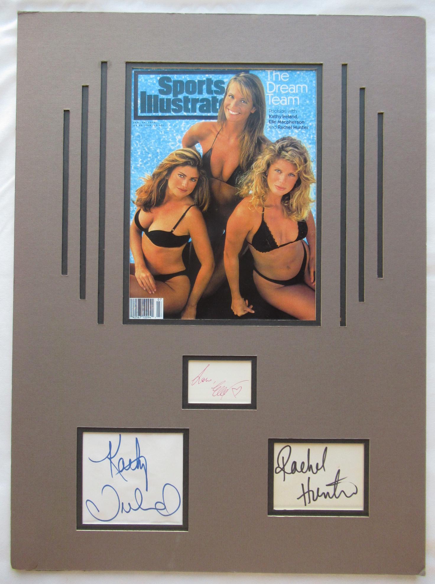 Ireland / MacPherson / Hunter Double Matted w/ IP: From my personal collection. Amazing piece. 3 in person signed index card by the Sports Illustrated Dream team. Kathy Ireland, Elle MacPherson and Rachel Hunter. Over all size is 17x23. PLEASE NOTE: s