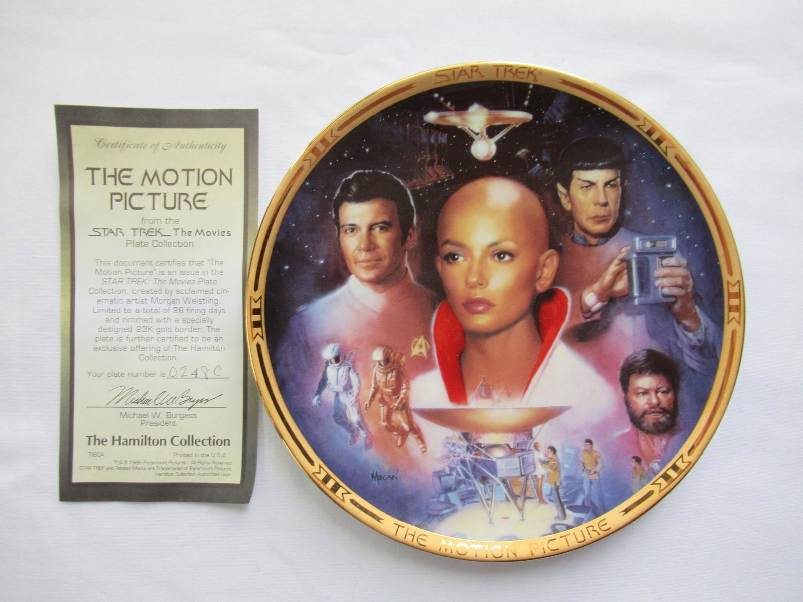 1985 Star Trek: The Movies Collection (The Hamilton: Ceramic, gold-rimmed plates from The Hamilton Collection's "Star Trek: The Movies" series, displaying beautiful portraits of characters from Star Trek: The Motion Picture. The design is by artist Morg