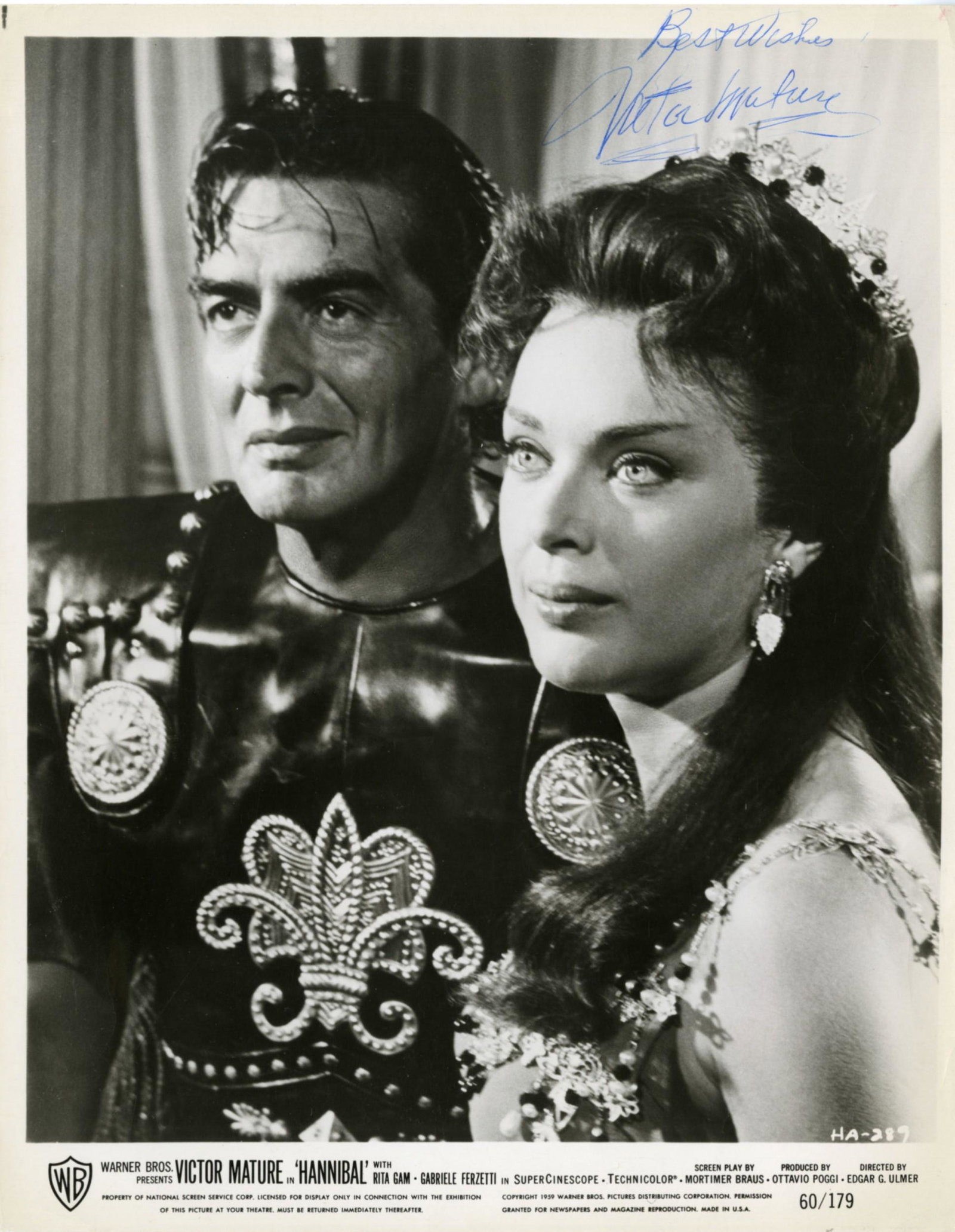 Victor Mautre HANNIBAL Signed Press Still: Victor Mature - (1913-1999) Wonderful actor who starred in 'Sampson and Delilah'. 8x10 b/w signed original still from 'Hannibal'Victor Mature, 8x10 signed b/w still from Hannibal