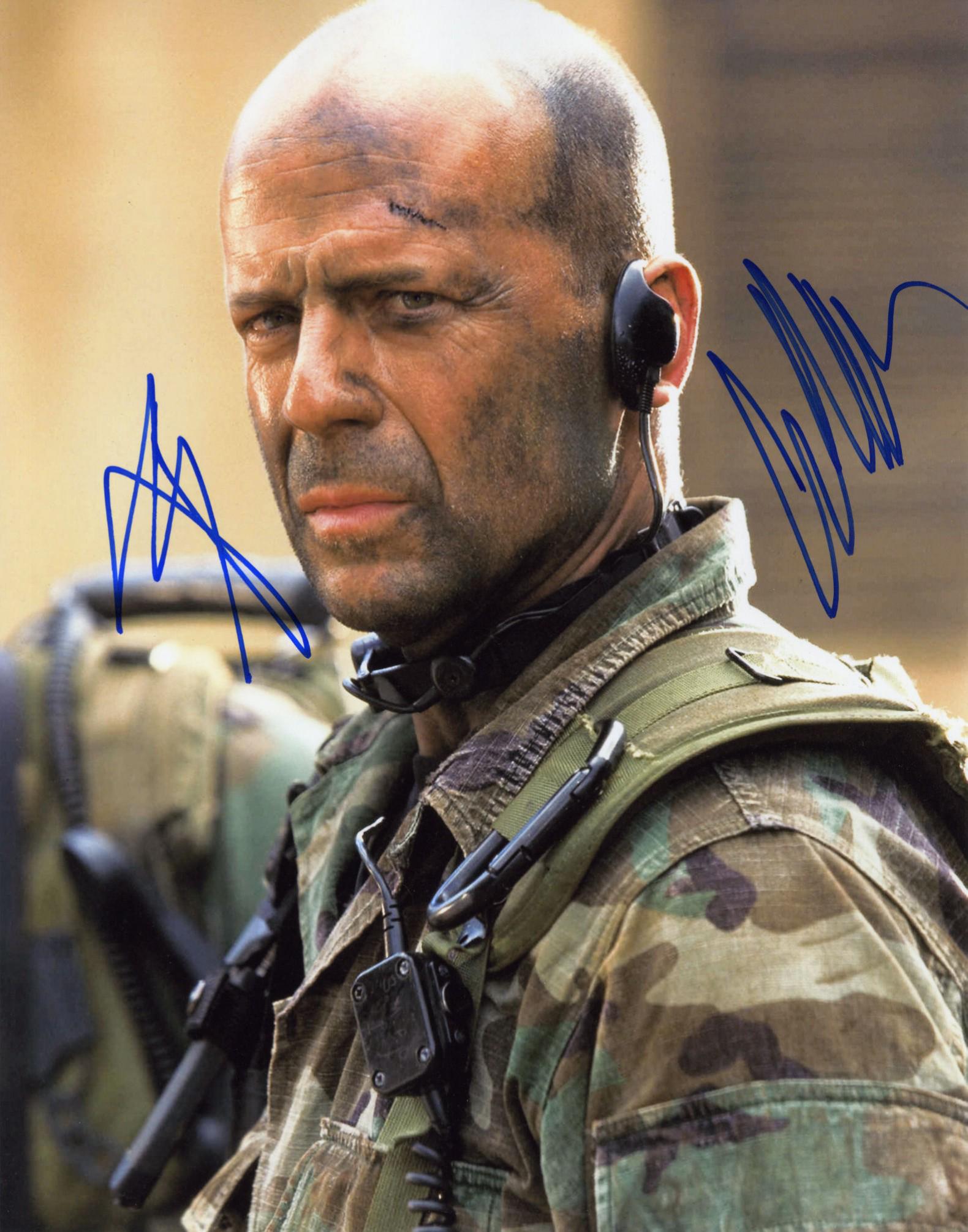 Bruce Willis TEARS OF THE SUN 11x14 Signed Photo: PLEASE NOTE: Photo size is 11x14. Bruce Willis- Actor who starred in the Die Hard films as New York City cop John McClane, 11x14 Colour signed portrait from Tears of the Sun, obtained 31 May 2015. He 