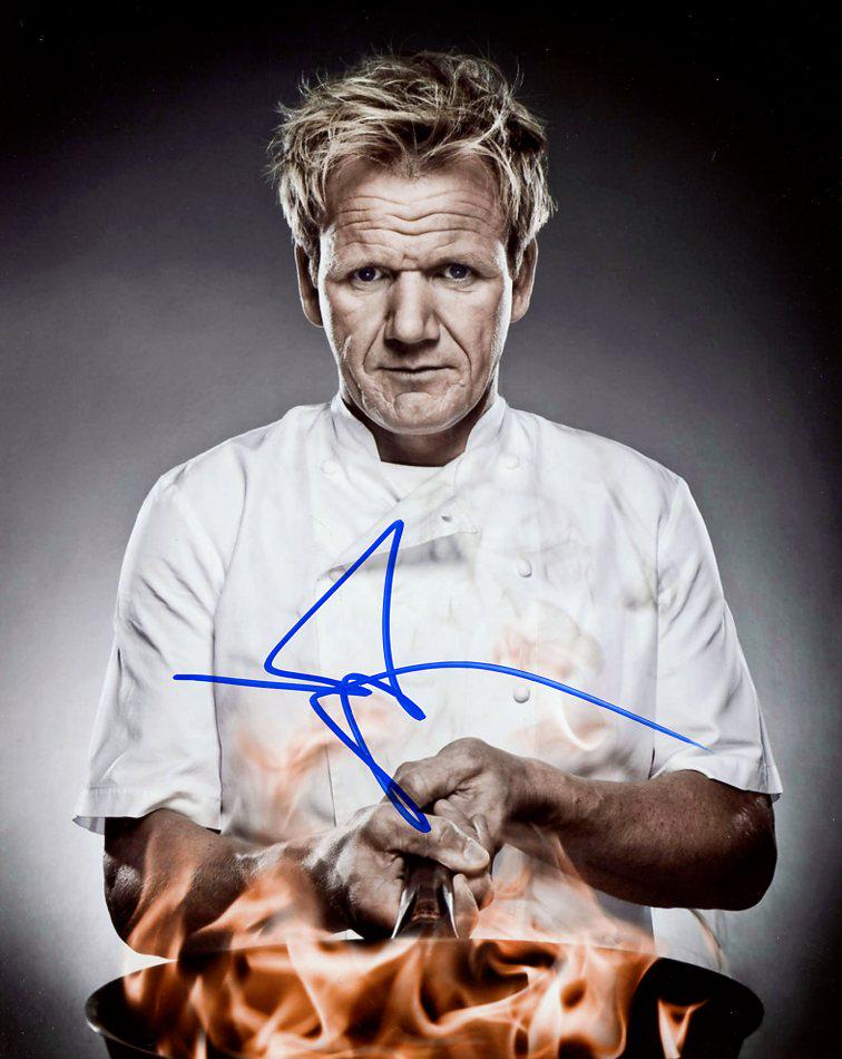 Gordon Ramsay HELLS KITCHEN In Person Signed Photo: Gordon Ramsay is a British chef, restaurateur, television personality, and writer. Born in Johnstone, Scotland, and raised in Stratford-upon-Avon, England, he founded his global restaurant group, Gord