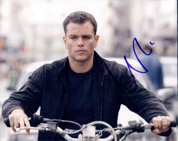 Matt Damon JASON BOURNE In Person Signed Photo: Matt Damon - Actor who starred in 'Good Will Hunting' and 'Saving Private Ryan'. 8x10 Color In Person signed shot as 'Jason Bourne' in 'The Bourne' films